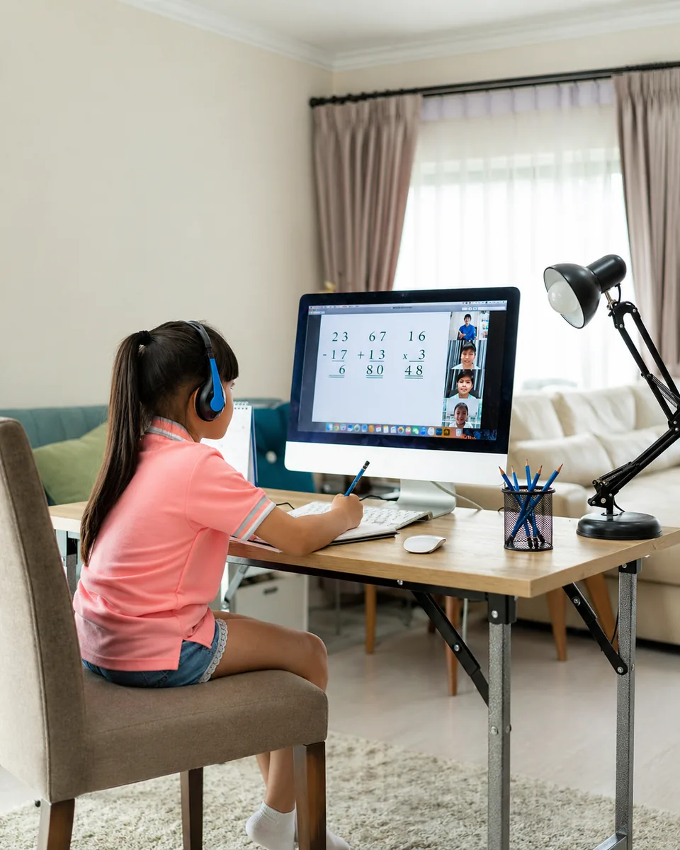 KS2 pupil joining an online English lesson from home