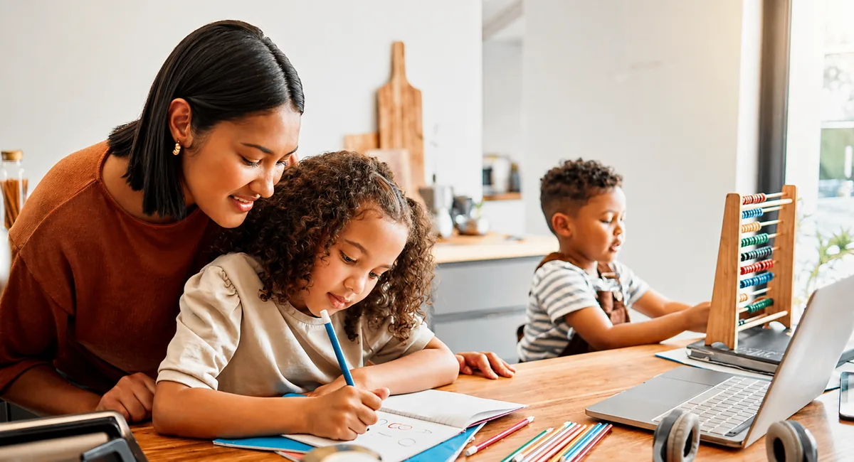 Parent supporting a KS2 pupil with English writing at home